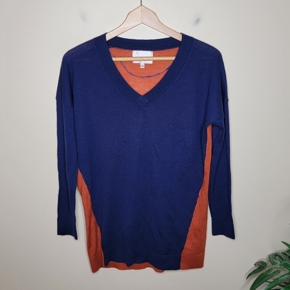 Skies Are Blue Navy & Burnt Orange Colorblock Lightweight Sweater Size Small